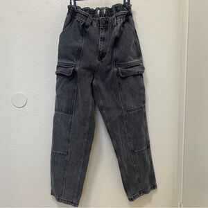 Simple Society Cargo Jeans Women Sz 8 Black Paper Bag Waist Utility Y2K Street